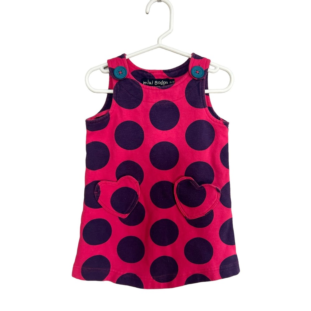 Mini Boden Polka Dot Heart Pocket Pinafore Dress